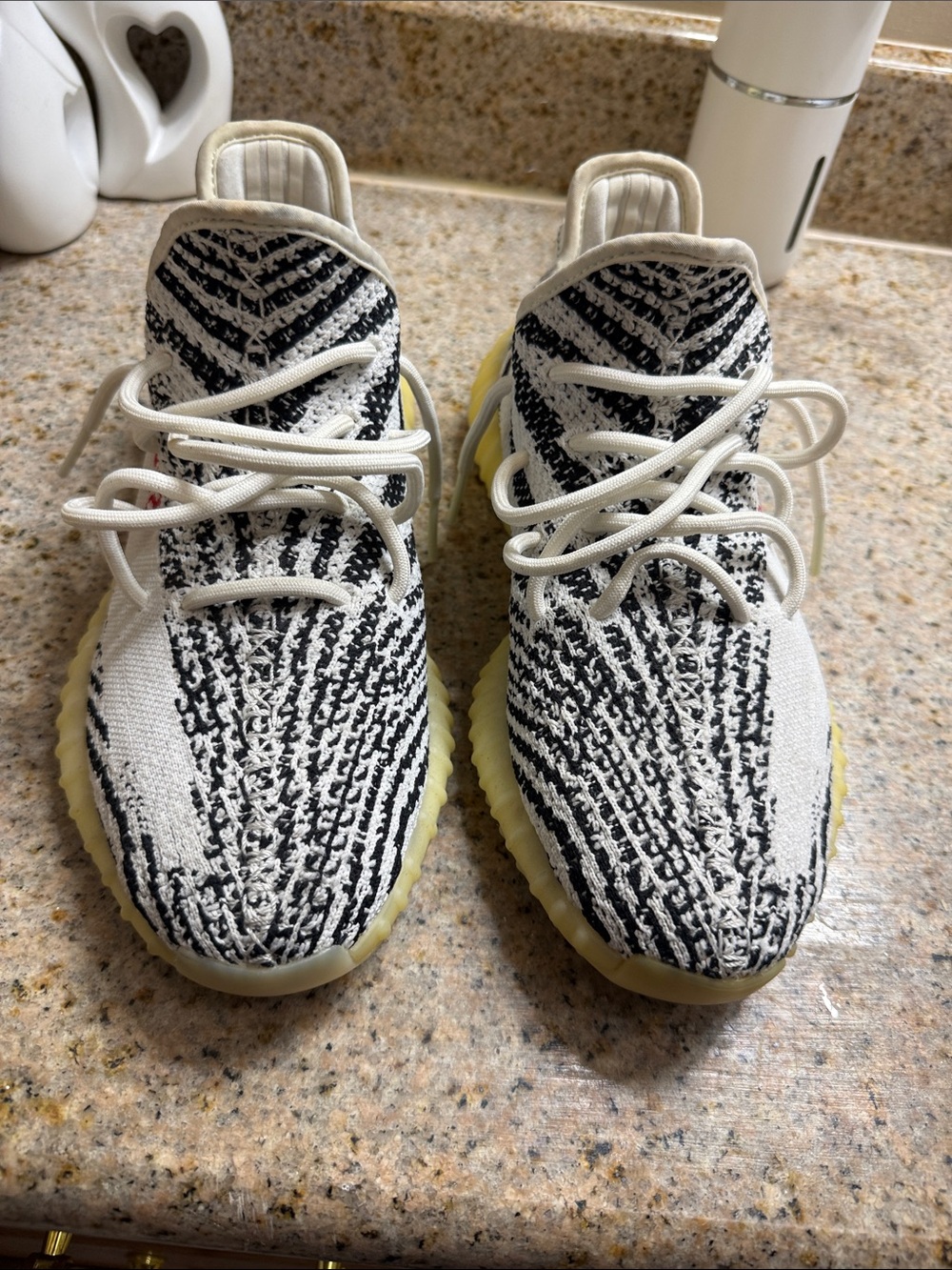 Yeezy Adidas Men Black & White Knit Sneakers with Yellowish Sole